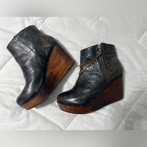 Bed Stu Ghent Distressed Black & Brown Studded wedge bootie